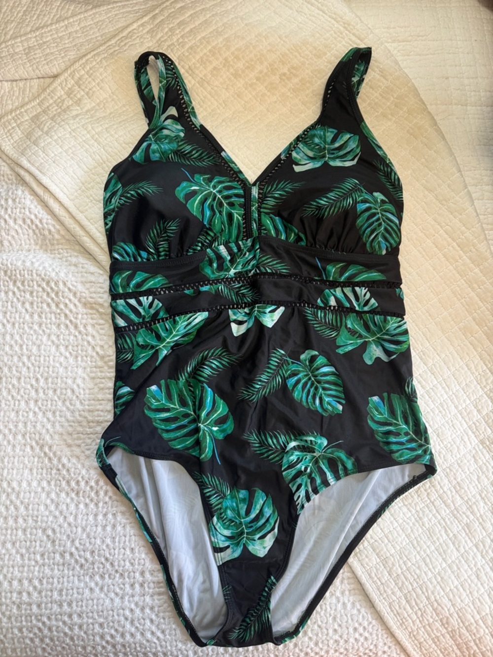 Tropical Leaf One-Piece Swimsuit - Black & Green